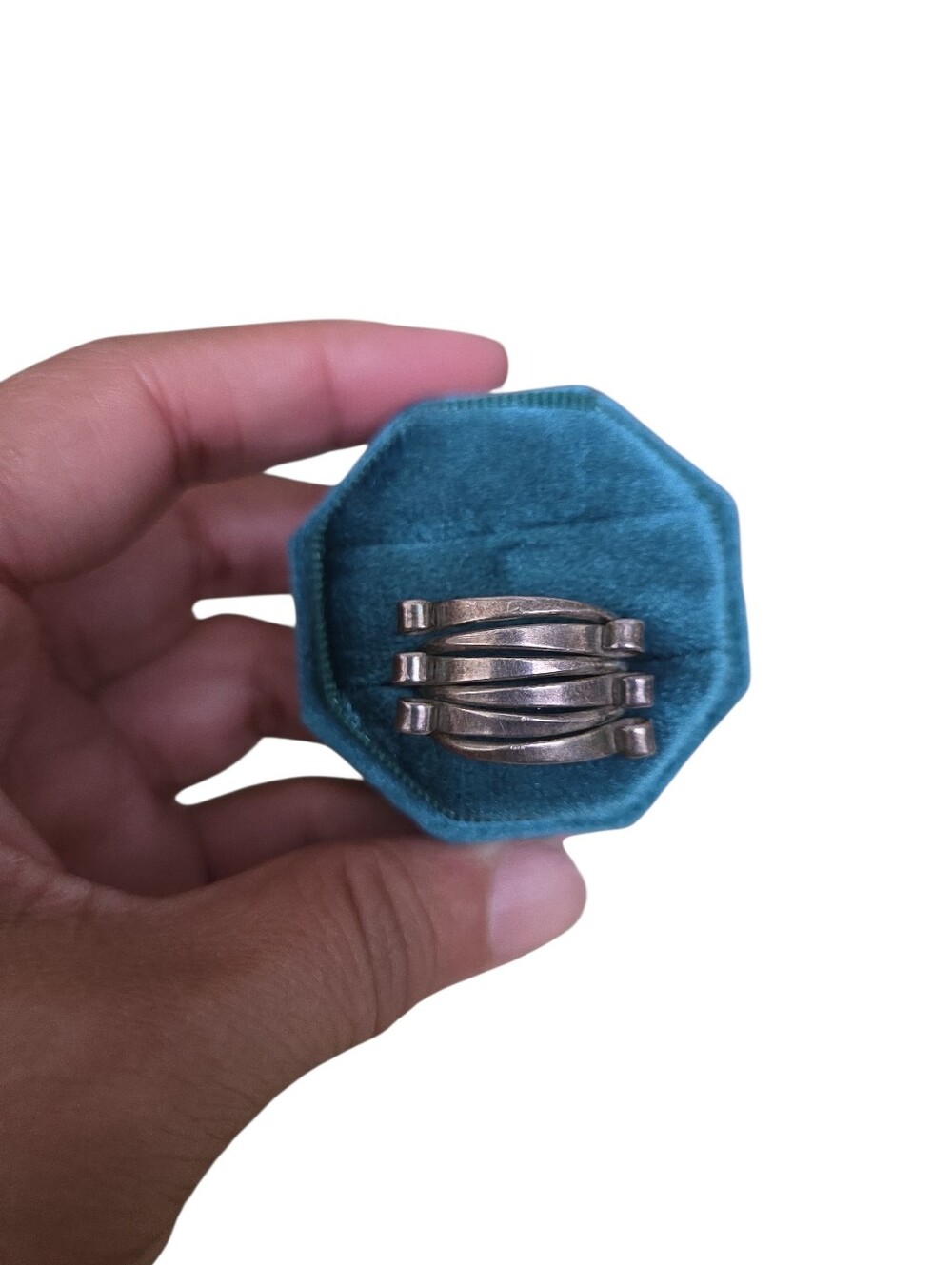 Vintage Size 8.5 Silver-Tone Interlaced Multi-Row Stacked Statement Ring